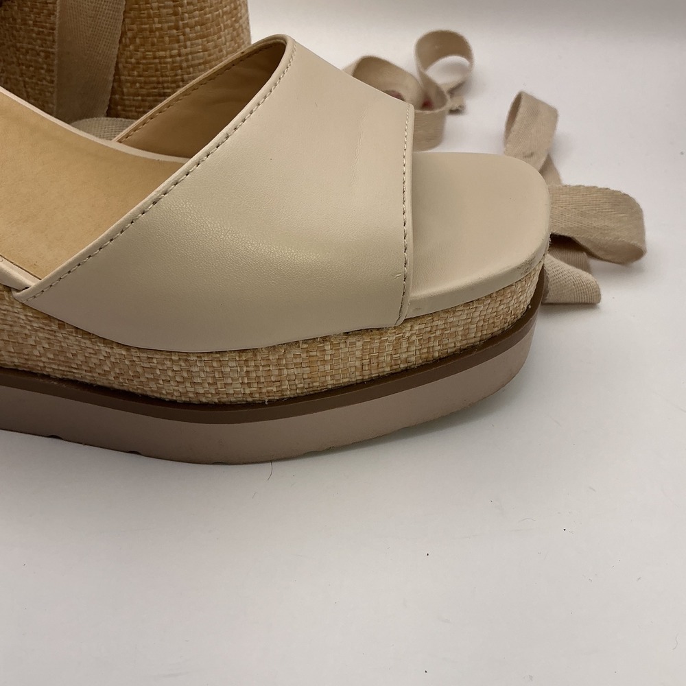Soda Womens Cream Ankle Tie Platform Wedge Sandals Woven Raffia Size 10 - Picture 8 of 16